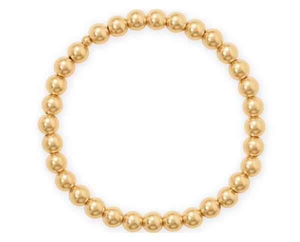 A circular gold bead bracelet with polished finish.