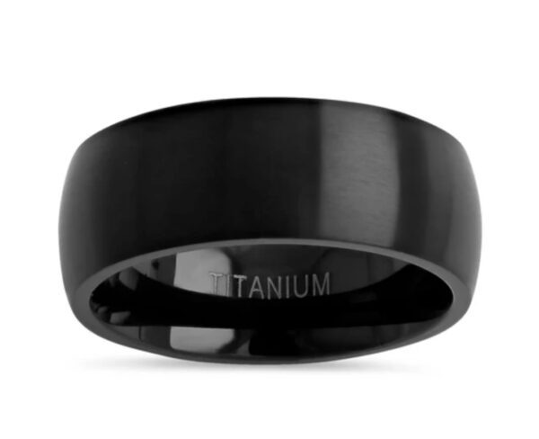 Sleek black titanium ring with a smooth finish.