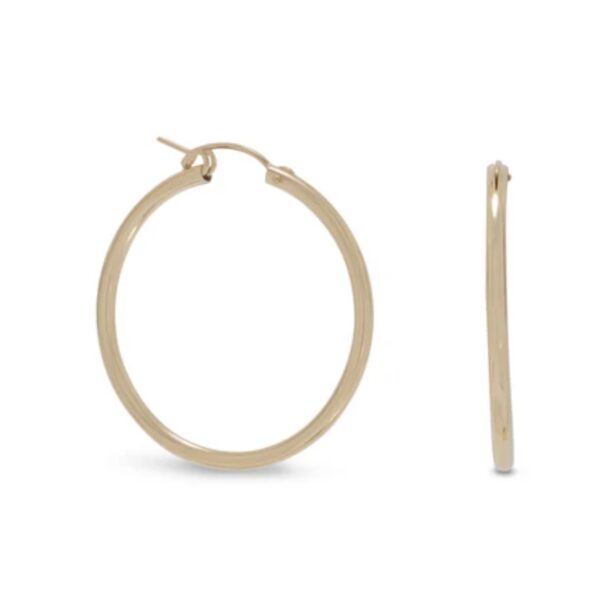 Simple and elegant gold hoop earrings with a smooth finish.